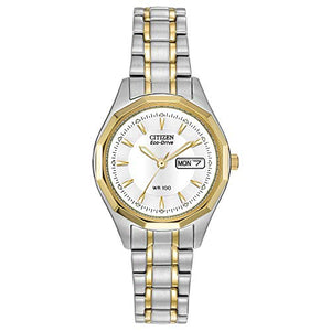 Citizen Women's Eco-Drive Dress Classic Watch in Two-tone Stainless Steel, White Dial (Model: EW3144-51A)