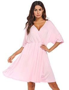 Ekouaer 3 in 1 Labor/Delivery/Hospital Gown Maternity Dress Nursing Nightgown Sleepwear for Breastfeeding V Neck Short Sleeve Nightshirt Sleeping Dress, Pink, Samll