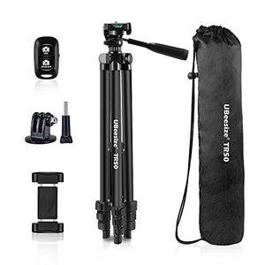 UBeesize Phone Tripod, 51" Adjustable Travel Video Tripod Stand with Cell Phone Mount Holder & Smartphone Bluetooth Remote, Compatible with iPhone/Android (Black)