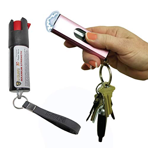 Micro Stun Gun Keychain Pepper Spray Self Defense Kit Bundle. Personal Non Lethal Weapons For Women Or Men. High Volt Rechargeable Keychain Stun Gun & Key Ring Max Strength Pepper Defense Spray (PINK)