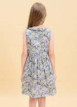 Load image into Gallery viewer, maoo garden Girls Floral Cotton Summer Sundress Long Sleeveless Pleated Holiday Party Ruffle Neck Dress 116 Blue 3-4Y
