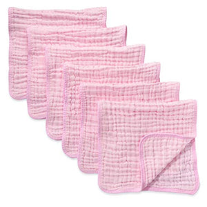 Muslin Burp Cloths 6 Pack Large 100% Cotton Hand Washcloths 6 Layers Extra Absorbent and Soft (Pink, Pack of 6)