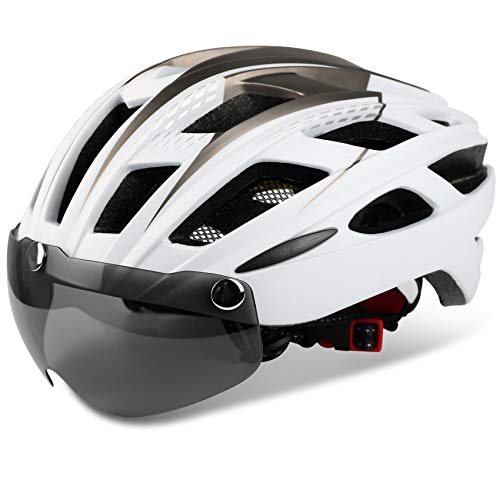 Basecamp Bike Helmet, Bicycle Helmet CPSC Certified Cycling/Climbing Helmet BC-069 with Detachable Magnetic Goggles Visor&LED Back Light&Portable Backpack Adjustable for Men/Women Mountain