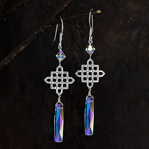 AAA+ Quality Crystal Earrings for Women Dangle, Celtic Knot Earrings for Women Sterling Silver, Silver Dangle Earrings for Women