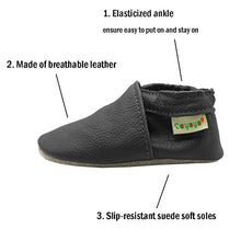 Load image into Gallery viewer, SAYOYO Baby Soft Sole Prewalkers Skid-Resistant Baby Toddler Shoes Cowhide Shoes (12-18 Months, Dark Grey)
