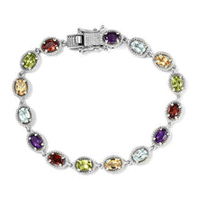 Load image into Gallery viewer, 925 Sterling Silver Gemstone Link Tennis Bracelet Platinum Plated Oval Peridot Amethyst Topaz Citrine Garnet 7.25&quot; Ct 6.8
