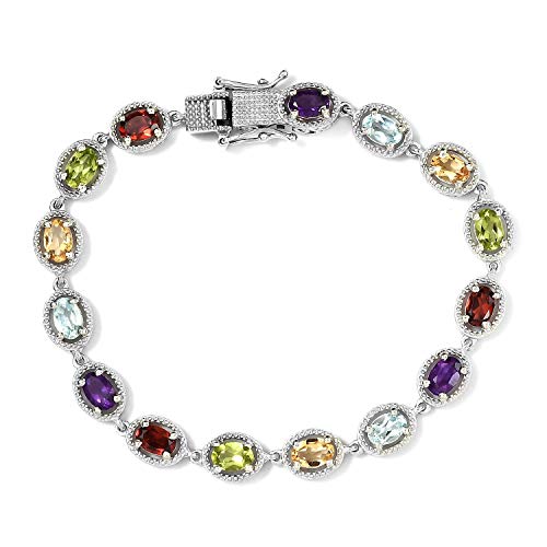 925 Sterling Silver Gemstone Link Tennis Bracelet Platinum Plated Oval Peridot Amethyst Topaz Citrine Garnet 7.25