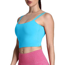 Load image into Gallery viewer, Aoxjox Women's Workout Sports Bras Fitness Padded Backless Yoga Crop Tank Top Twist Back Cami (Aquarius Blue, Small)
