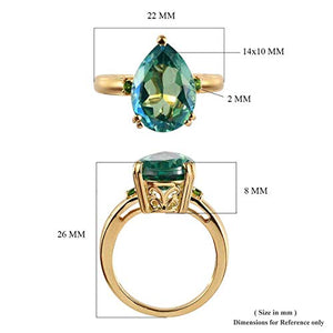 925 Sterling Silver Vermeil Yellow Gold Plated Pear Peacock Triplet Quartz Chrome Diopside Ring Engagement Wedding Anniversary Bridal Jewelry for Women Size 8 Ct 4.4