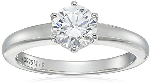 Amazon Collection Platinum-Plated Sterling Silver Solitaire Ring set with Round Swarovski Zirconia (1 cttw), Size 6