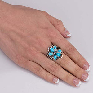 Carolyn Pollack Sterling Silver Sleeping Beauty Turquoise Cluster Ring,7