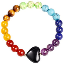 Load image into Gallery viewer, Jewever 7 Chakra Crystals with Heart Black Obsidian Bracelet for Women Healing Bracelet with Real Stones Balance Yoga Meditation Beaded Bracelets
