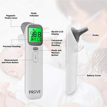 Load image into Gallery viewer, Prove Multifunction Infrared Thermometer | 4-in-1 Infrared Thermometer for Kids and Adults | Adult Forehead Mode, Child Forehead Mode, Ear Mode, and Object/Room Mode | Color Changing Fever Indicator
