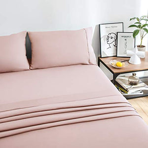 Bed Sheet Set 4 Pieces Brushed Microfiber Luxury with Soft Bedding Fade and Stain Resistant Queen, Blush Pink