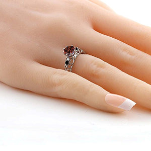 Gem Stone King 925 Sterling Silver Red Garnet and Black Diamond Women's Engagement Ring 1.11 Cttw (Size 7)