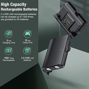 Controller Charger for Xbox one, Controller Charging Station Compatible with Xbox One/One X/One S/One Elite, Dual Charging Dock with 2 x 1200mAh Rechargeable Battery Packs…