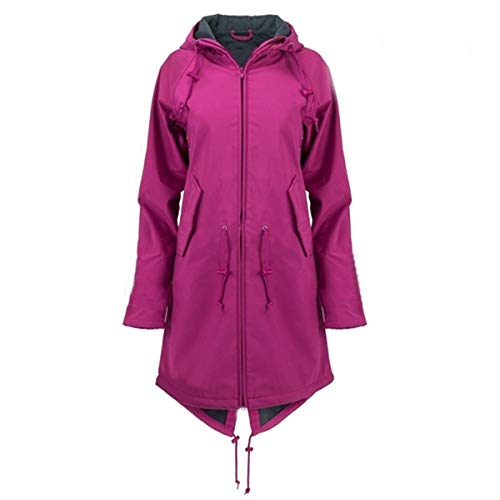 Thenxin Plus Size Women's Outdoor Waterproof Jacket Zipper Hooded Trench Windbreaker with Drawstring(Purple,XXXL)