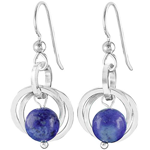 Load image into Gallery viewer, Simple Royal Blue Lapis Lazuli Real Gemstone 925 Sterling Silver Dangle Earrings Dainty Artistic Jewelry Gift Idea for Minimalist Women