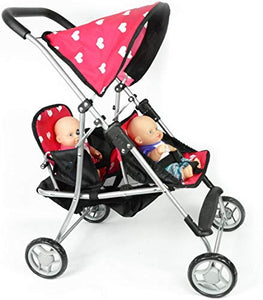 The New York Doll Collection First Doll Twin Stroller - Cutest Heart Design Baby Doll Strollers - Great Toy Gift for Toddlers and Girls