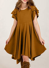 Load image into Gallery viewer, Eytino Girls Summer Casual Ruffle Short Sleeves Crewneck Irregular Hem A Line Midi Dresses,10-11Y Khaki
