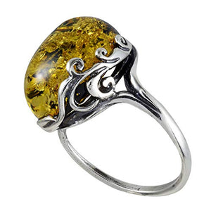 HolidayGiftShops Sterling Silver and Baltic Green Amber Ring Dana- Size 7