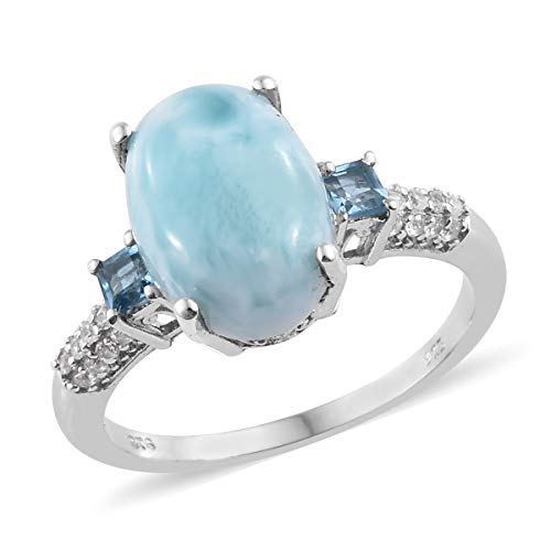 Promise Ring 925 Sterling Silver Oval Larimar Blue Topaz Platinum Plated for Women Jewelry Size 9