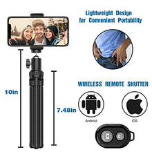 Load image into Gallery viewer, Phone Tripod, Portable Cell Phone Camera Tripod Stand with Wireless Remote, Flexible Tripod Stand for Selfies/Vlogging/Streaming/Photography Compatible with iPhone, Android Phone, Sports Camera GoPro
