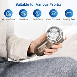 BEAUTURAL Fabric Shaver and Lint Remover, Sweater Defuzzer with 2-Speeds, 2 Replaceable Stainless Steel Blades, Battery Operated (Grey)