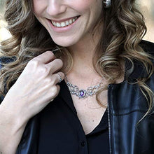 Load image into Gallery viewer, PZ Paz Creations 925 Sterling Silver Openwork Victorian Swirl-Design Statement Necklace for Women | 2.40ct Birthstone Gemstone | Hypoallergenic Fine Jewelry (Amethyst)
