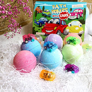 CF Natural Daily Cars Bath Bomb Gift Set with Pull-Back Cars Inside, 6 Pack 7oz Huge Bath Bombs for Kids, Organic Rich Foam and Strong Fizzie Bath Bombs for Chrildren