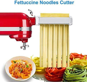3 Piece Pasta Roller Cutter Attachment for KitchenAid Stand Mixers, Included Pasta Sheet Roller, Spaghetti Cutter, Fettuccine Cutter Maker Accessories and Cleaning Brush