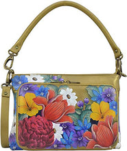 Load image into Gallery viewer, Anuschka Women’s Genuine Leather Shoulder Organiser - Hand Painted Exterior - Dreamy Floral
