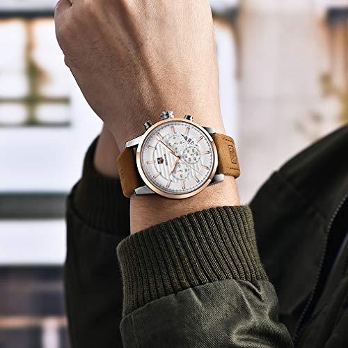 Load image into Gallery viewer, BENYAR Quartz Chronograph Waterproof Watches Business and Sport Design Leather Band Strap Wrist Watch for Men (Brown White)
