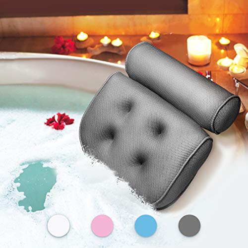 ESSORT Bathtub Pillow, Large Spa 3D Air Mesh Bath Pillow, Luxury Comfortable Soft Bath Cushion Headrest, for Head Neck Shoulder Support Backrest, Fits Any Size of Tubs, Jacuzzi (Gray)