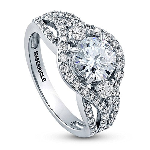 BERRICLE Rhodium Plated Sterling Silver Round Cubic Zirconia CZ 3-Stone Anniversary Engagement Ring 2.08 CTW Size 4