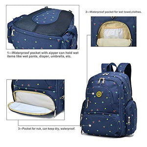 Qimiaobaby Multi-function Baby Diaper Bag Backpack with Changing Pad and Portable Insulated Pocket (Blue dots)
