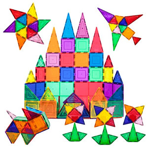 PicassoTiles 60 Piece Set 60pcs Magnet Building Tiles Clear Magnetic 3D Building Blocks Construction Playboards - Creativity Beyond Imagination, Inspirational, Recreational, Educational, Conventional
