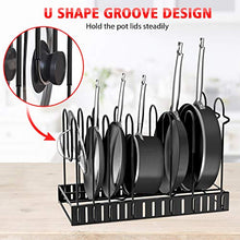 Load image into Gallery viewer, Pot Rack Organizers, G-TING 8 Tiers Pots and Pans Organizer, Adjustable Pot Lid Holders &amp; Pan Rack for Kitchen Counter and Cabinet, Lid Organizer for Pots and Pans With 3 DIY Methods(Upgrade Version)

