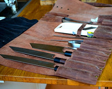 Load image into Gallery viewer, Lightweight Premium Vintage Tan Leather Chef Knife Bag/Chef Knife Roll 8 Pockets
