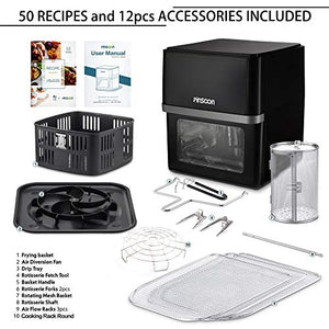 PINSOON 10-Quart Air Fryer (Rotisserie Shaft & Layer Racks & Nonstick Basket), Electric Hot Air Fryer Oven Oilless Cooker, Full Circle Heated Cyclonic System, 12 Accessories, 8 Cooking Presets, LED Digital Touchscreen (50 Recipes)