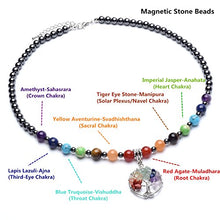Load image into Gallery viewer, Top Plaza 7 Chakra Reiki Healing Crystals Gemstone Black Metal Hematite Magnetic Beads Therapy Necklace Bracelet with Tree of Life Pendant
