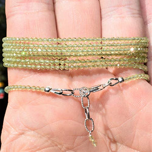 Adjustable 6.5" to 7.5" Micro-Faceted 2mm Peridot Bracelet Sterling Silver (Selenite Charged) Reiki by Zenergy Gems