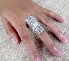 Load image into Gallery viewer, Sterling Silver Solar Mandala Boho Long Statement Ring, Handmade Star symbol Ethnic Adjustable Gypsy Hippie ring
