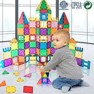 Lati 130 pcs Magnetic Tiles, Magnet Building Blocks for Kids STEM Construction Set Clear Imagination Inspirational Educational Magnetic Toys for 3 4 5 6 7 Years Old Boys Girls Gifts with 2 Cars