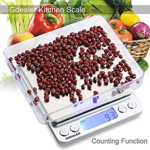 GDEALER Food Scale, 0.001oz/0.01g Precise Digital Kitchen Scale Gram Scales Weight Food Coffee Scale Digital Scales for Cooking Baking Stainless Steel Back-lit LCD Display Pocket Small Scale, Silver