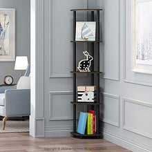 Load image into Gallery viewer, Furinno Turn-N-Tube 5 Tier Corner Shelf, Dark Brown Grain/Black
