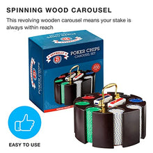 Load image into Gallery viewer, Brybelly Poker Chips - Poker Set with Wood Carousel Case for Casino Party, Texas Holdem, Blackjack and Family Game Night - 200 Count
