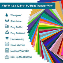 Load image into Gallery viewer, YRYM HTV Heat Transfer Vinyl Bundle：60 Pack 12" x 12" Iron on Vinyl with 35 Popular Colors HTV Vinyl Bundle Easy Cut and Weeding Suitable for Cricut, Silhouette Cameo or Heat Press Machine
