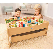 Load image into Gallery viewer, Little Tikes Real Wooden Train Table Set for Kids, Deluxe Over 80Piece Hand Painted Wooden Set with Tracks, Trains &amp; Accessories
