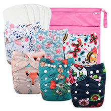 Load image into Gallery viewer, babygoal Reusable Cloth Diapers for Girls, Adjustable Washable Nappy 6pcs+ 6pcs Microfiber Inserts+One Wet Bag 6YDG08
